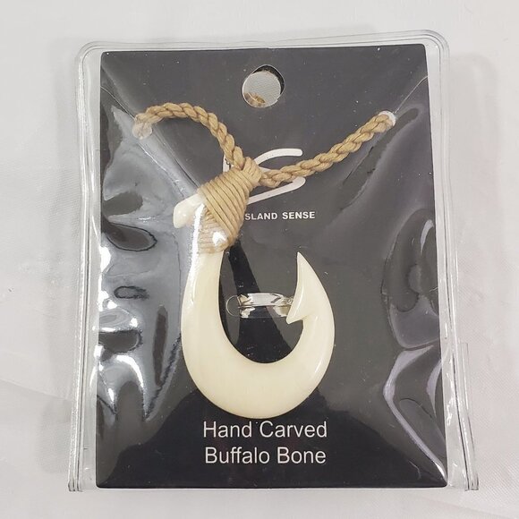 HAND Carved Buffalo Bone Pendant With Necklace - Picture 2 of 13